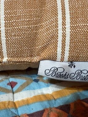 Brooks Brothers Tan and White Striped Decorative Chair Cushion